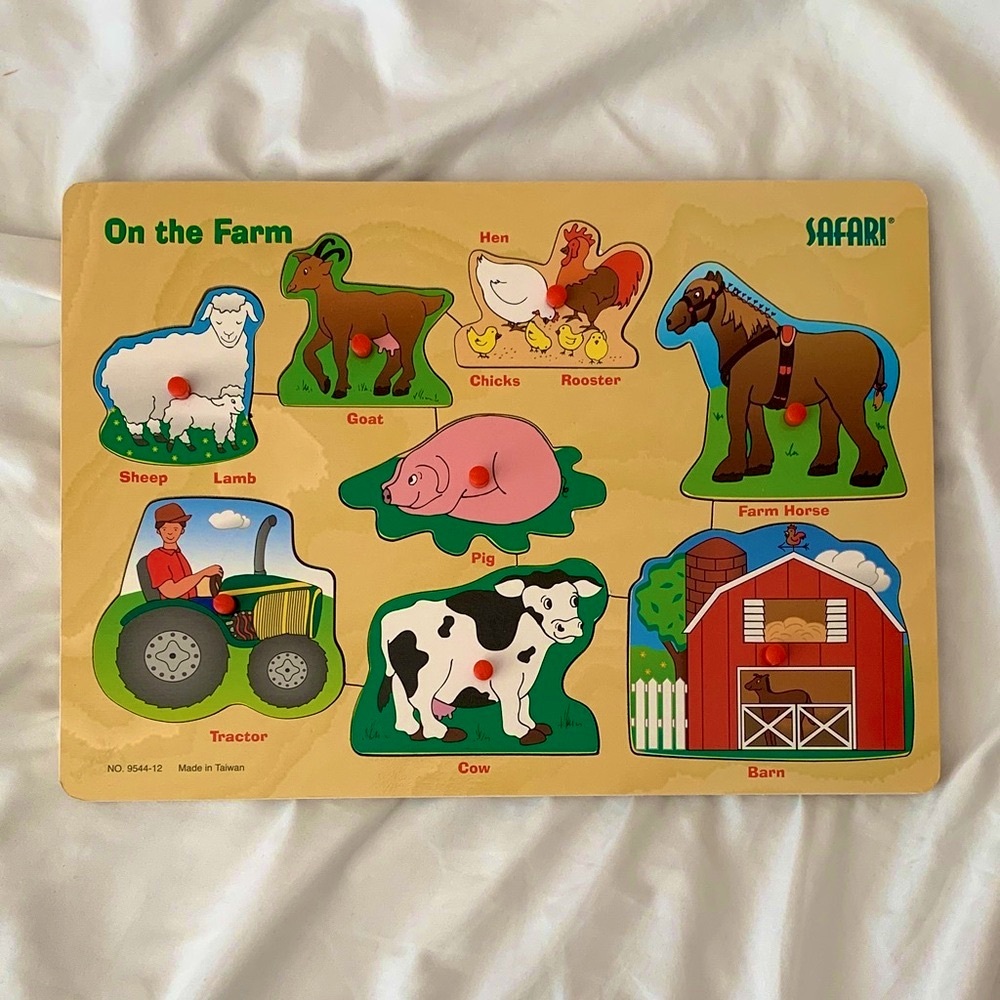 Vintage Kids Farm Animal Barn Educational Chunky Wooden Puzzle
